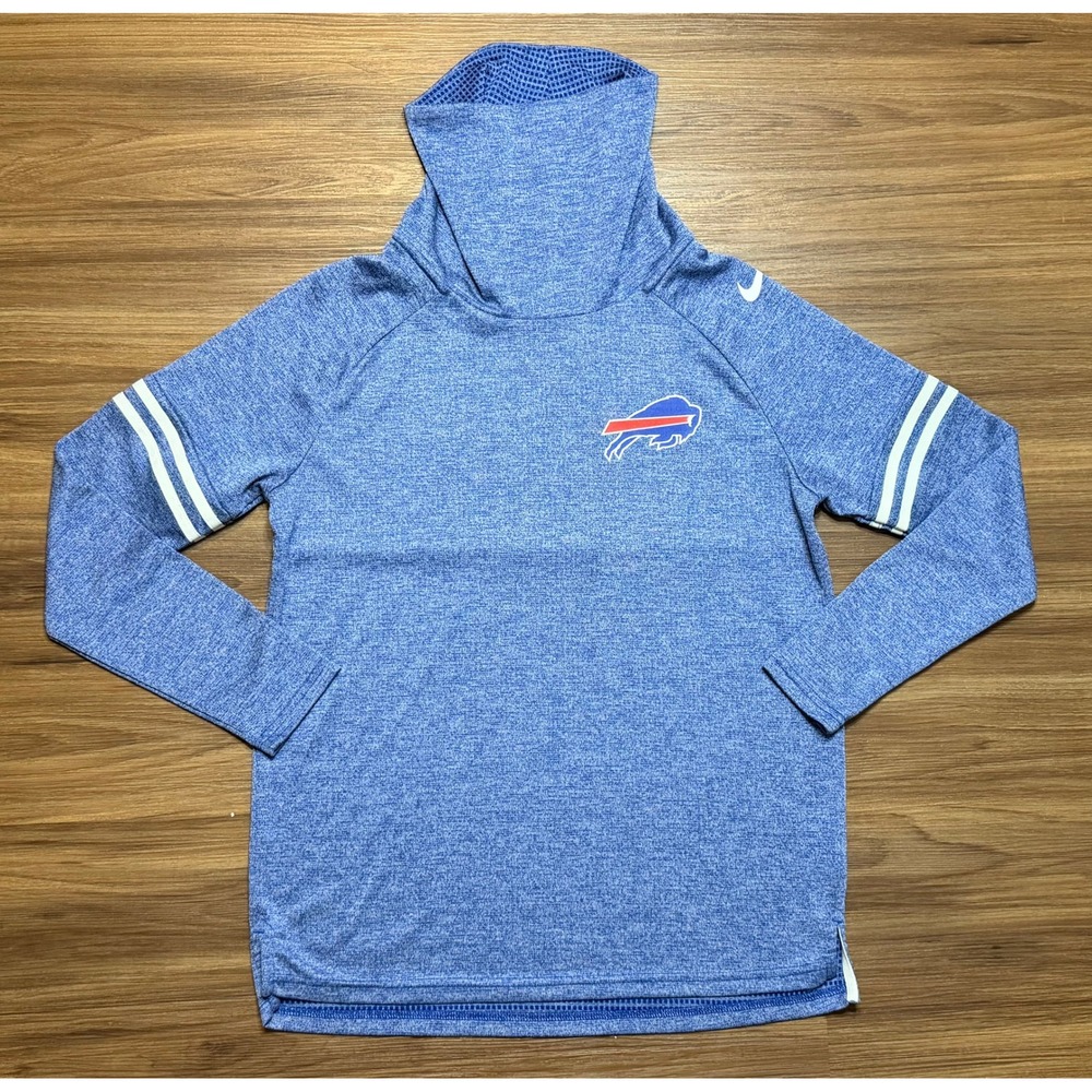 Nike Buffalo Bills NFL Dri-FIT Funnel Neck Hoodie Blue Heathered Womens Sz M
